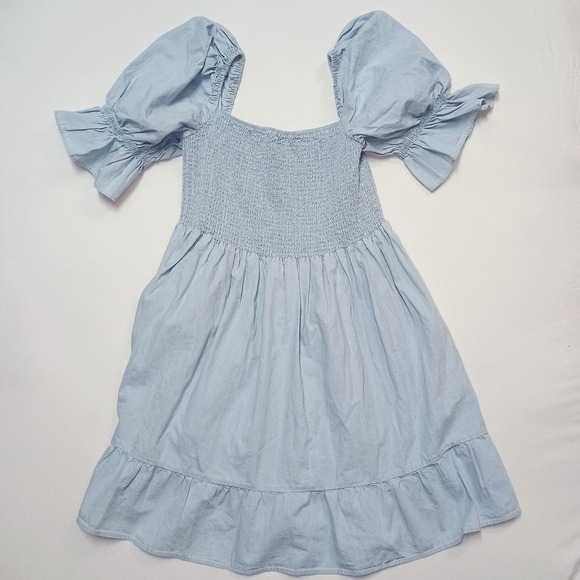 Eloquii Dresses & Skirts - Eloquii Elements Dress Women's 24 Blue Chambray Smocked Bodice Balloon Knee Boho